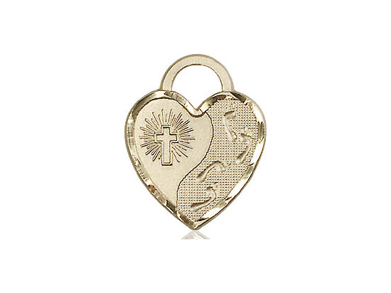 14kt Gold Filled Footprints Heart Pendant on an 18-Inch Gold Filled Light Curb Chain - JMJs Catholic Store, Inc
