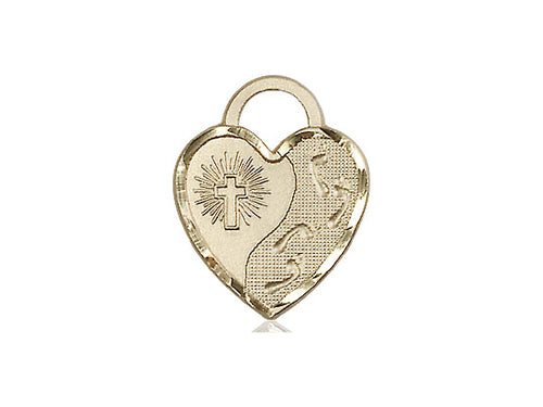 14kt Gold Filled Footprints Heart Pendant on an 18-Inch Gold Filled Light Curb Chain - JMJs Catholic Store, Inc