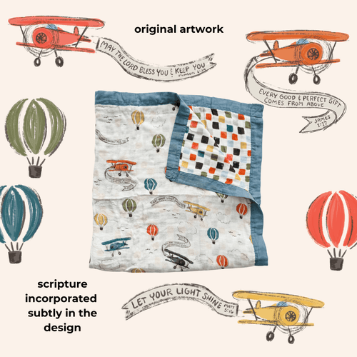 Scripture Planes Luxury Double Sided Muslin Catholic Blanket - JMJs Catholic Store, Inc