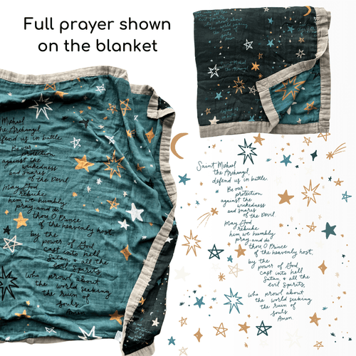St. Michael Prayer Luxury Double Sided Muslin Catholic Blanket - JMJs Catholic Store, Inc