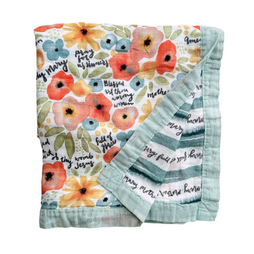 Watercolor Hail Mary Luxury Double Sided Muslin Catholic Blanket - JMJs Catholic Store, Inc