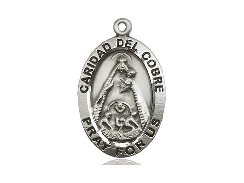 Sterling Silver Caridad del Cobre Pendant on a 24-Inch Light Rhodium Heavy Curb Chain - JMJs Catholic Store, Inc