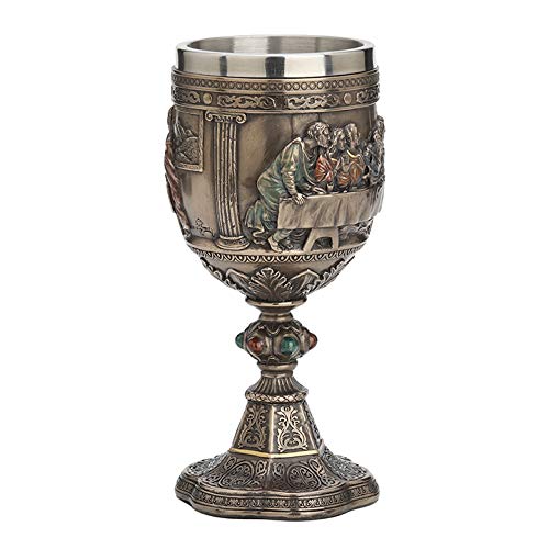 6 3/4" Last Supper chalice cup with antique bronze finish, detailed raised disciples and ornate base design