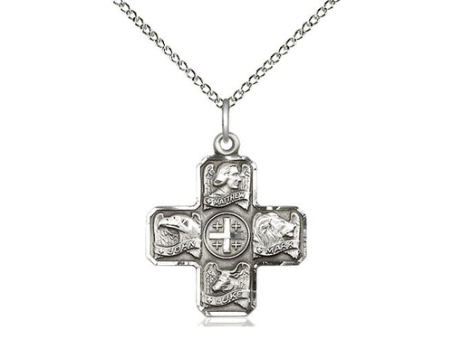 Sterling Silver Evangelist Pendant on an 18-Inch Sterling Silver Light Curb Chain - JMJs Catholic Store, Inc