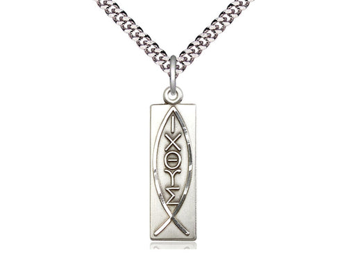 Sterling Silver Fish Pendant on a Sterling Silver Curb Chain - JMJs Catholic Store, Inc