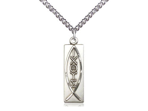 Sterling Silver Fish Pendant on a Sterling Silver Curb Chain - JMJs Catholic Store, Inc