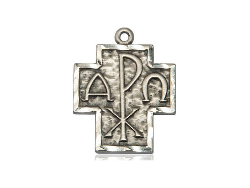 Sterling Silver Alpha & Omega Pendant on a 24-Inch Light Rhodium Heavy Curb Chain - JMJs Catholic Store, Inc