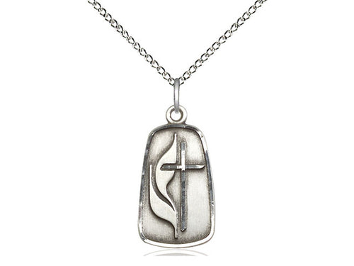 Sterling Silver Methodist Pendant on an 18-Inch Sterling Silver Light Curb Chain - JMJs Catholic Store, Inc