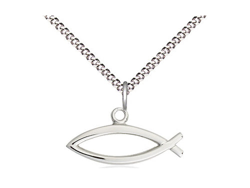 Sterling Silver Fish Pendant on a Curb Chain - JMJs Catholic Store, Inc