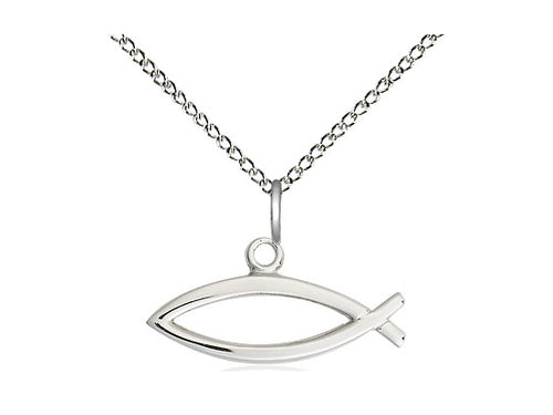 Sterling Silver Fish Pendant on a Curb Chain - JMJs Catholic Store, Inc