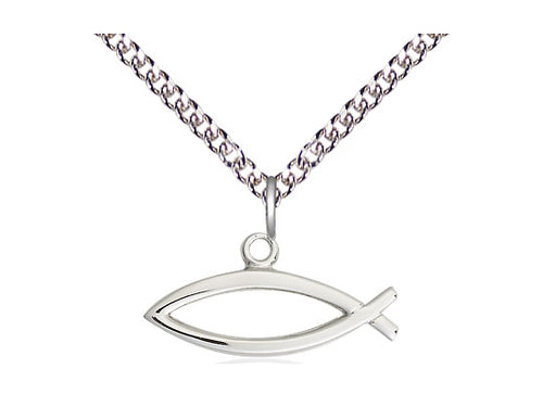 Sterling Silver Fish Pendant on a Curb Chain - JMJs Catholic Store, Inc