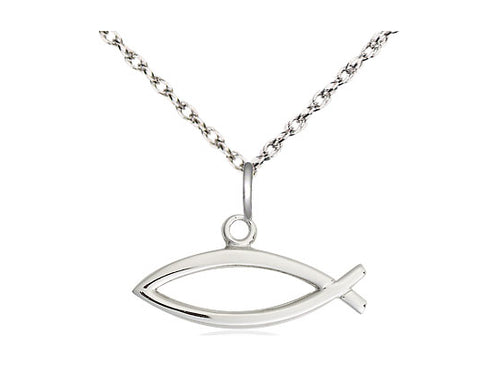 Sterling Silver Fish Pendant on a Curb Chain - JMJs Catholic Store, Inc