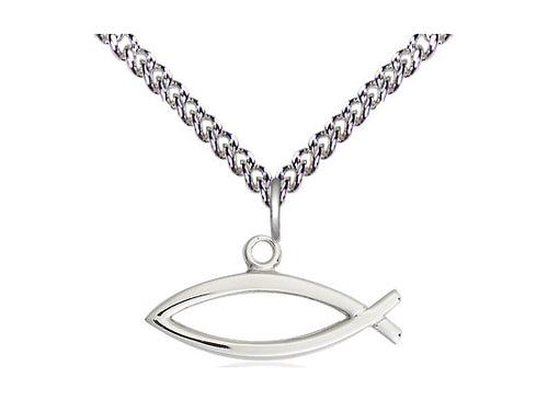 Sterling Silver Fish Pendant on a Curb Chain - JMJs Catholic Store, Inc