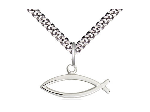 Sterling Silver Fish Pendant on a Curb Chain - JMJs Catholic Store, Inc