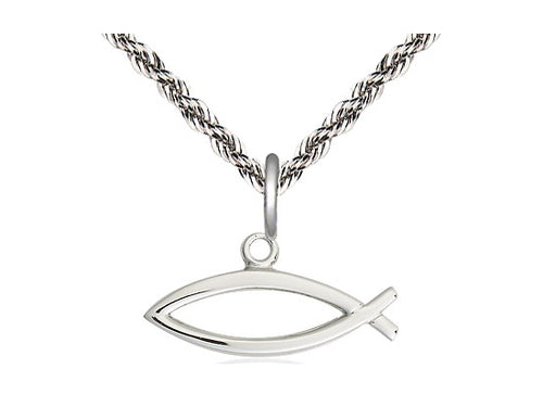 Sterling Silver Fish Pendant on a Curb Chain - JMJs Catholic Store, Inc