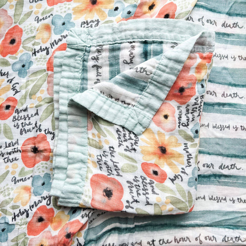 Watercolor Hail Mary Luxury Double Sided Muslin Catholic Blanket - JMJs Catholic Store, Inc