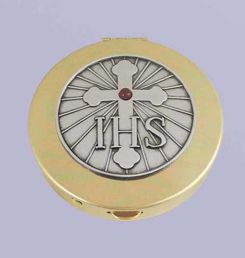 IHS Cross Pyx: Size 1: 6-9 hosts - JMJs Catholic Store, Inc