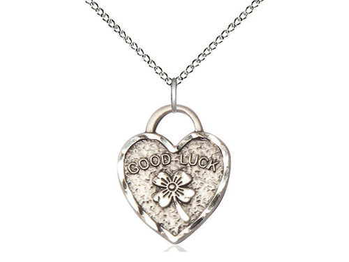 Sterling Silver Good Luck Shamrock Heart Medal on a Sterling Silver Chain - JMJs Catholic Store, Inc