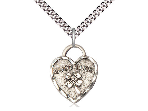 Sterling Silver Good Luck Shamrock Heart Medal on a Sterling Silver Chain - JMJs Catholic Store, Inc