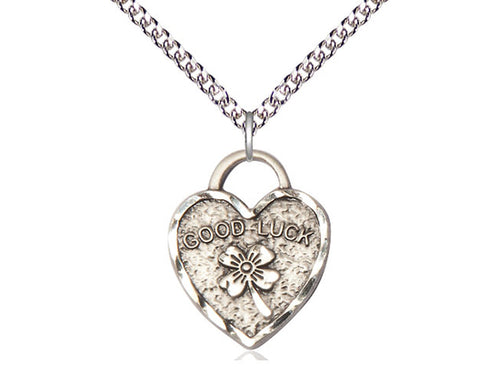 Sterling Silver Good Luck Shamrock Heart Medal on a Sterling Silver Chain - JMJs Catholic Store, Inc