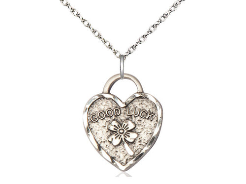 Sterling Silver Good Luck Shamrock Heart Medal on a Sterling Silver Chain - JMJs Catholic Store, Inc