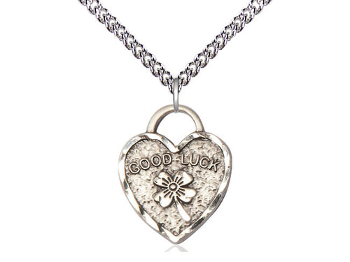 Sterling Silver Good Luck Shamrock Heart Medal on a Sterling Silver Chain - JMJs Catholic Store, Inc