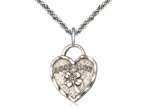 Sterling Silver Good Luck Shamrock Heart Medal on a Sterling Silver Chain - JMJs Catholic Store, Inc