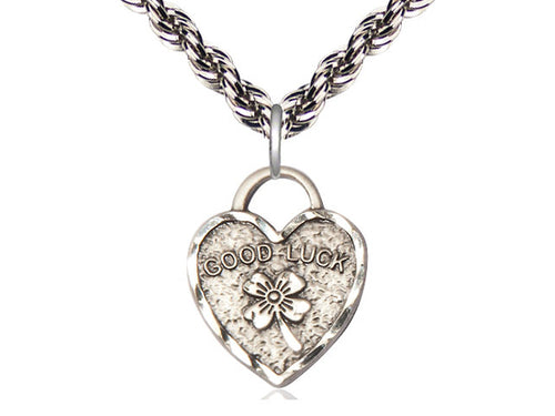 Sterling Silver Good Luck Shamrock Heart Medal on a Sterling Silver Chain - JMJs Catholic Store, Inc