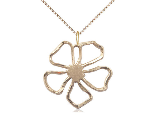 14kt Gold Filled Five Petal Flower Medal on a Gold Filled Heavy Curb Chain - JMJs Catholic Store, Inc