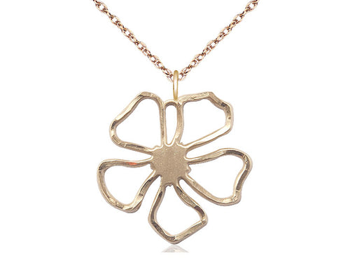 14kt Gold Filled Five Petal Flower Medal on a Gold Filled Heavy Curb Chain - JMJs Catholic Store, Inc
