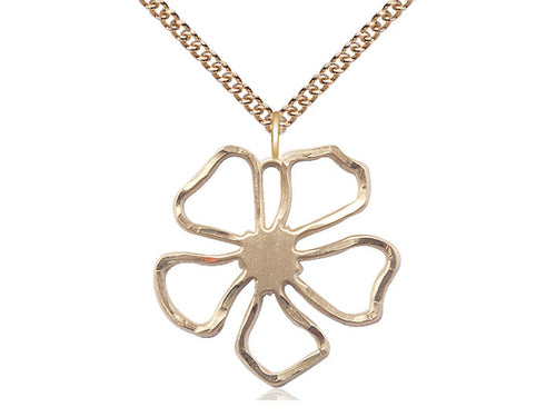 14kt Gold Filled Five Petal Flower Medal on a Gold Filled Heavy Curb Chain - JMJs Catholic Store, Inc