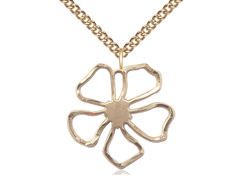 14kt Gold Filled Five Petal Flower Medal on a Gold Filled Heavy Curb Chain - JMJs Catholic Store, Inc