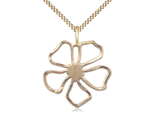 14kt Gold Filled Five Petal Flower Medal on a Gold Filled Heavy Curb Chain - JMJs Catholic Store, Inc