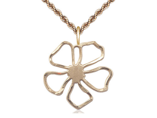 14kt Gold Filled Five Petal Flower Medal on a Gold Filled Heavy Curb Chain - JMJs Catholic Store, Inc