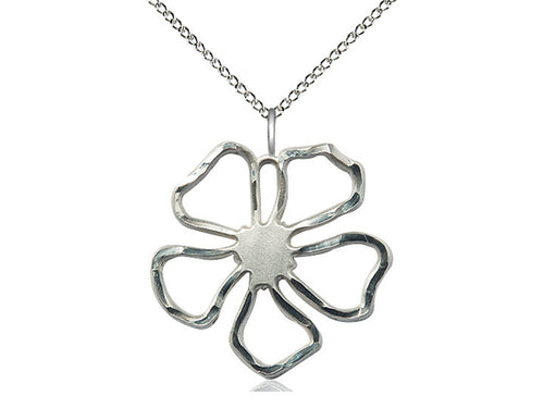 Sterling Silver Five Petal Flower Pendant on a Sterling Silver Chain - JMJs Catholic Store, Inc