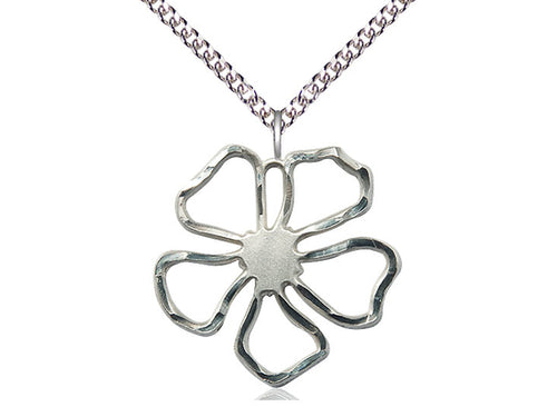 Sterling Silver Five Petal Flower Pendant on a Sterling Silver Chain - JMJs Catholic Store, Inc