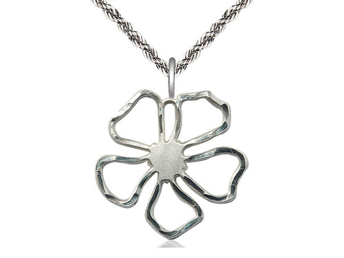 Sterling Silver Five Petal Flower Pendant on a Sterling Silver Chain - JMJs Catholic Store, Inc