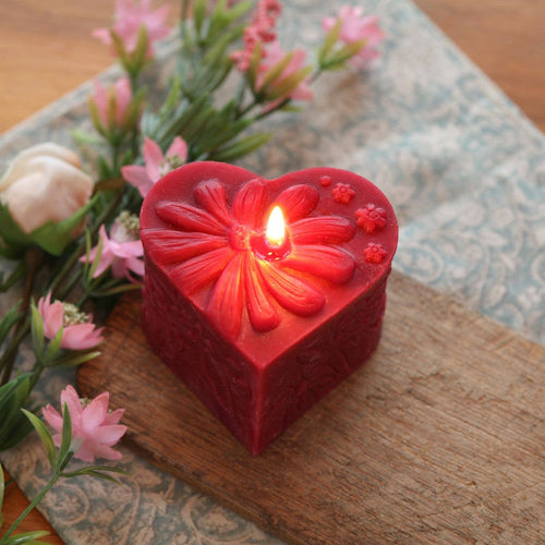 Heart Shape Candle (Pillar Candle)– 100% Pure Beeswax – Red – 3"x3" - JMJs Catholic Store, Inc
