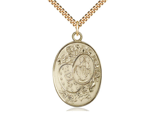 14kt Gold Filled Miraculous Pendant on a Gold Filled Chain - JMJs Catholic Store, Inc