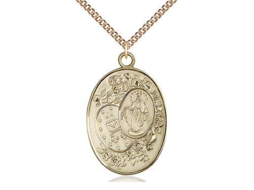 14kt Gold Filled Miraculous Pendant on a Gold Filled Chain - JMJs Catholic Store, Inc