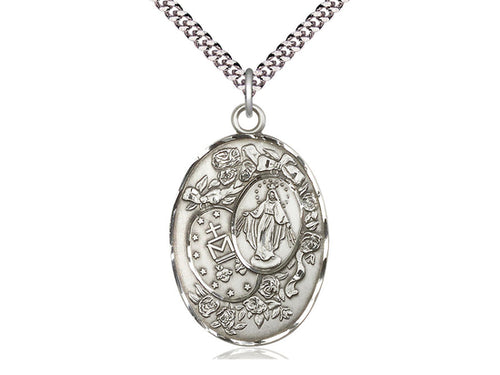 Sterling Silver Miraculous Pendant on a Sterling Silver Chain - JMJs Catholic Store, Inc