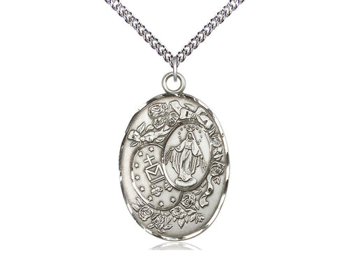 Sterling Silver Miraculous Pendant on a Sterling Silver Chain - JMJs Catholic Store, Inc