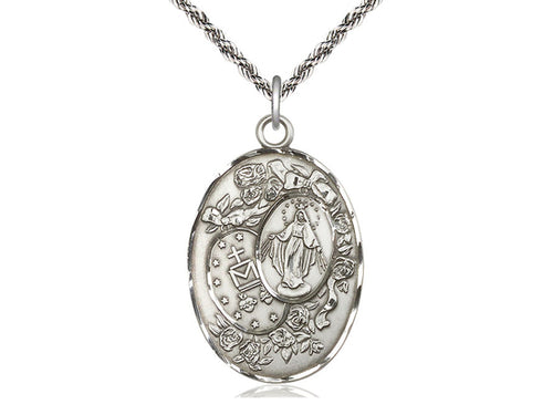 Sterling Silver Miraculous Pendant on a Sterling Silver Chain - JMJs Catholic Store, Inc