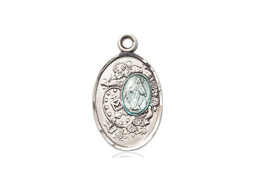Sterling Silver Miraculous Pendant on an 18-Inch Sterling Silver Light Curb Chain - JMJs Catholic Store, Inc