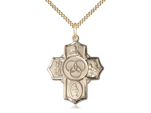 14kt Gold Filled Blended Family 5-Way Pendant on a Gold Filled Chain - JMJs Catholic Store, Inc