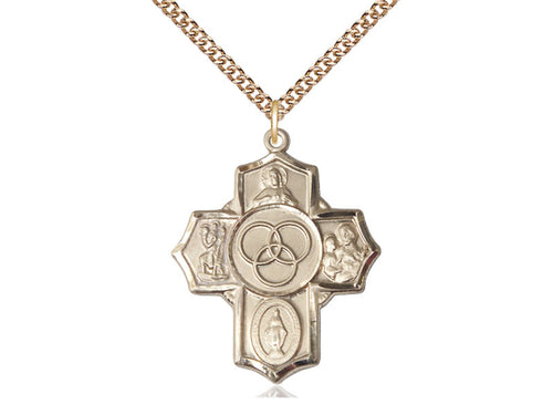 14kt Gold Filled Blended Family 5-Way Pendant on a Gold Filled Chain - JMJs Catholic Store, Inc