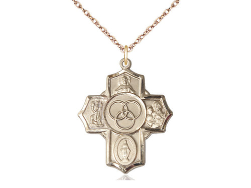 14kt Gold Filled Blended Family 5-Way Pendant on a Gold Filled Chain - JMJs Catholic Store, Inc