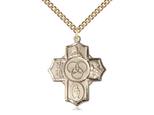 14kt Gold Filled Blended Family 5-Way Pendant on a Gold Filled Chain - JMJs Catholic Store, Inc
