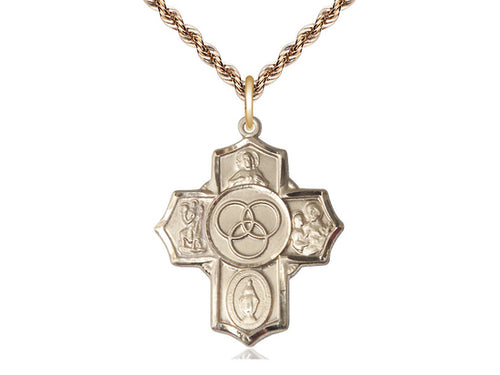 14kt Gold Filled Blended Family 5-Way Pendant on a Gold Filled Chain - JMJs Catholic Store, Inc