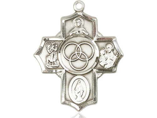 Sterling Silver Blended Family 5-Way Pendant on a Sterling Silver Chain - JMJs Catholic Store, Inc